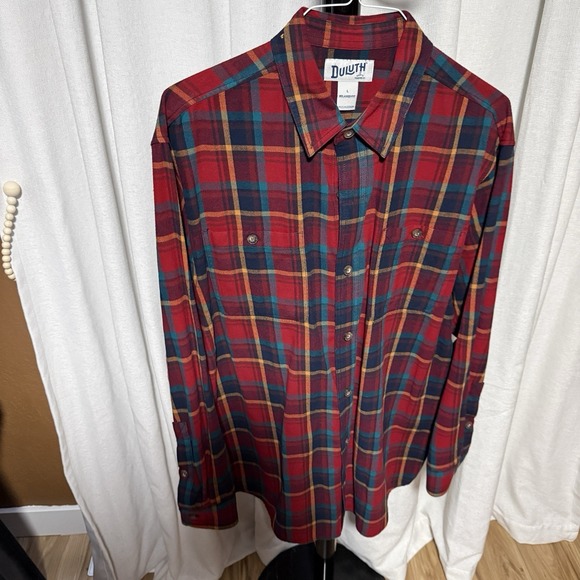 Duluth Pack Other - Duluth Trading Untucked Flannel Shirt L/S Men's L Tall Relaxed Red Multi Plaid